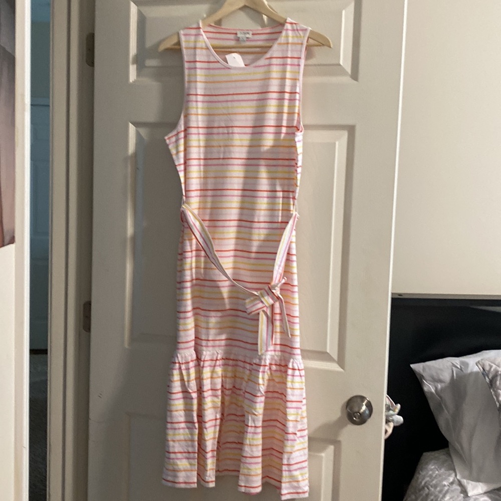 J. Crew White / pink/yellow /orange Striped Midi Dress NWT - Picture 3 of 11